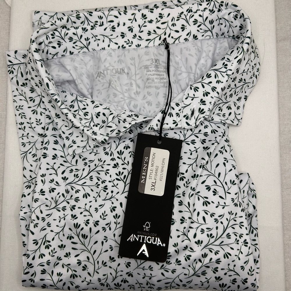 Antigua Green and White Casual Polo Shirt - Picture 2 of 6